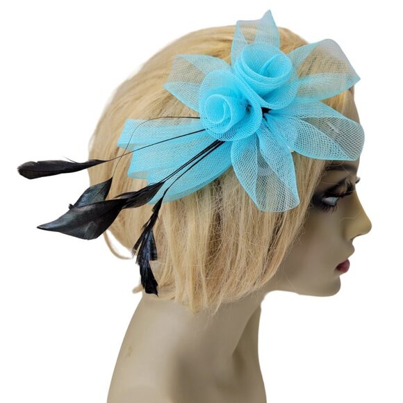 Turquoise Blue Fascinator Hair Clip Flower Corsage Flower Floral Hair Accessory - Picture 1 of 11